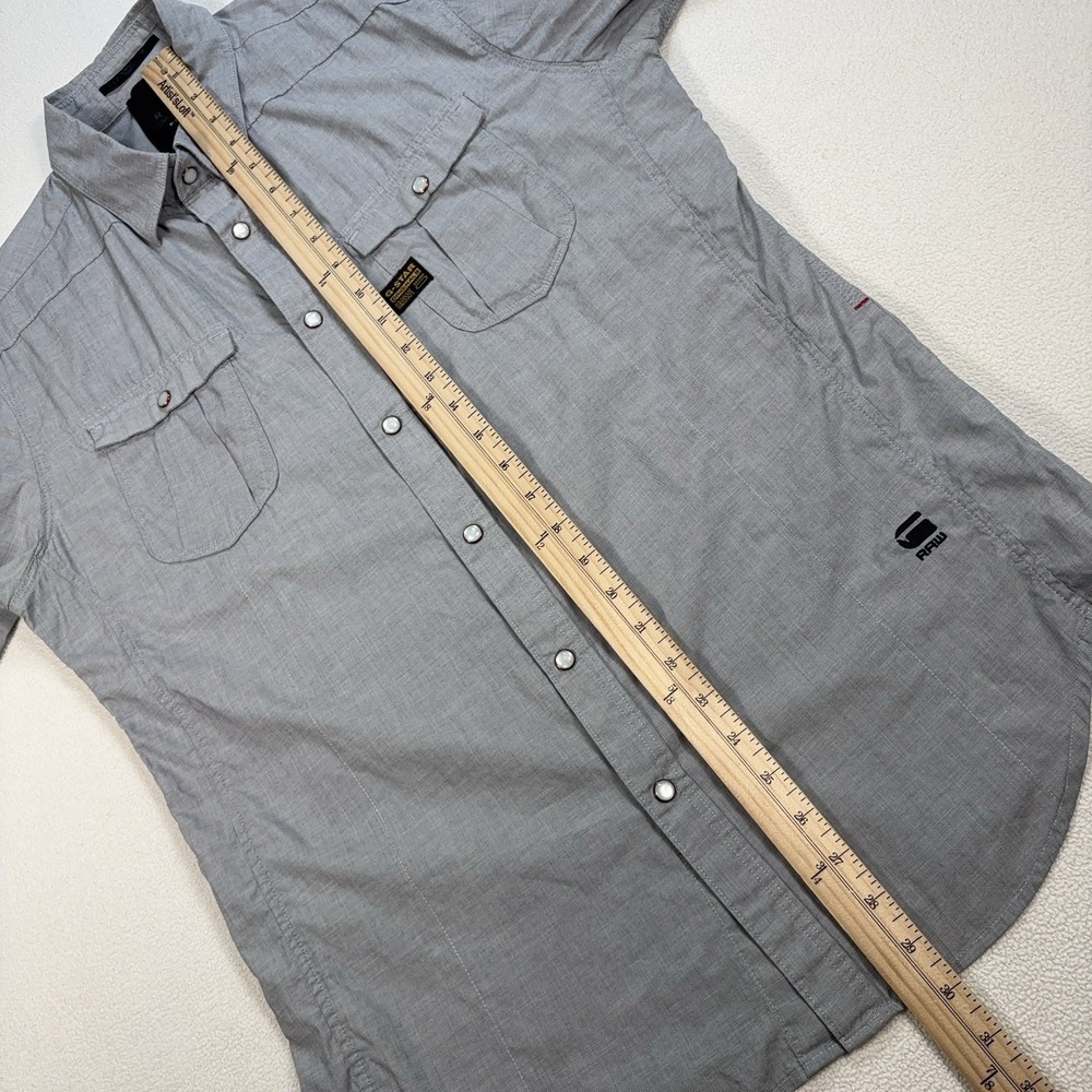 G-Star‎ Raw Western Shirt Men's L Gray Flap Pocket Pearl Snap Stretch Button Up - Picture 11 of 16